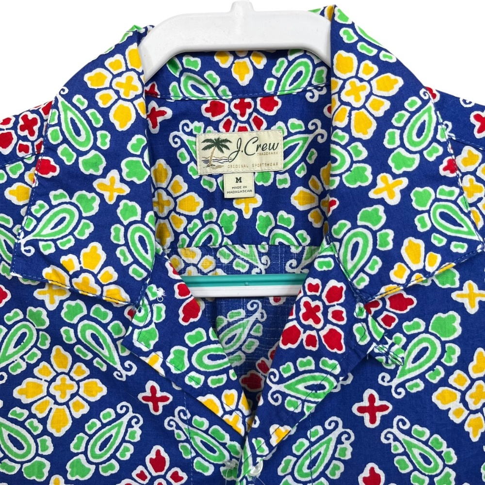 NWT J. Crew Blue Multicolor Slub Cotton Short Sleeve Collared Camp Shirt Size M - Picture 4 of 8